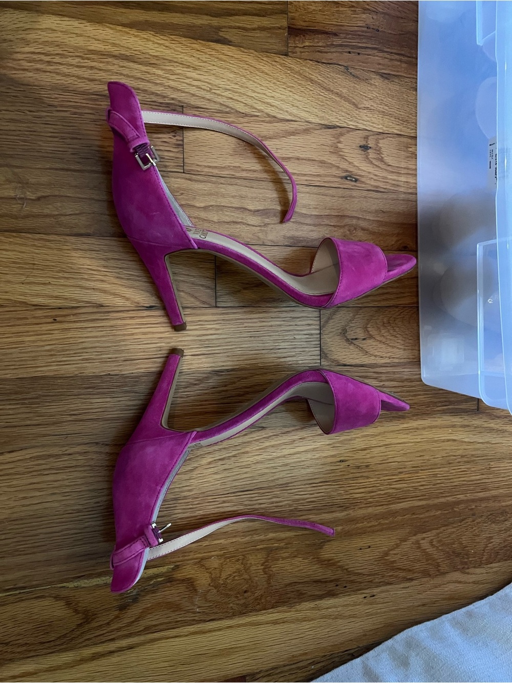 Vince Camuto Pink Suede Open-Toe Ankle-Strap Heels - Picture 2 of 5